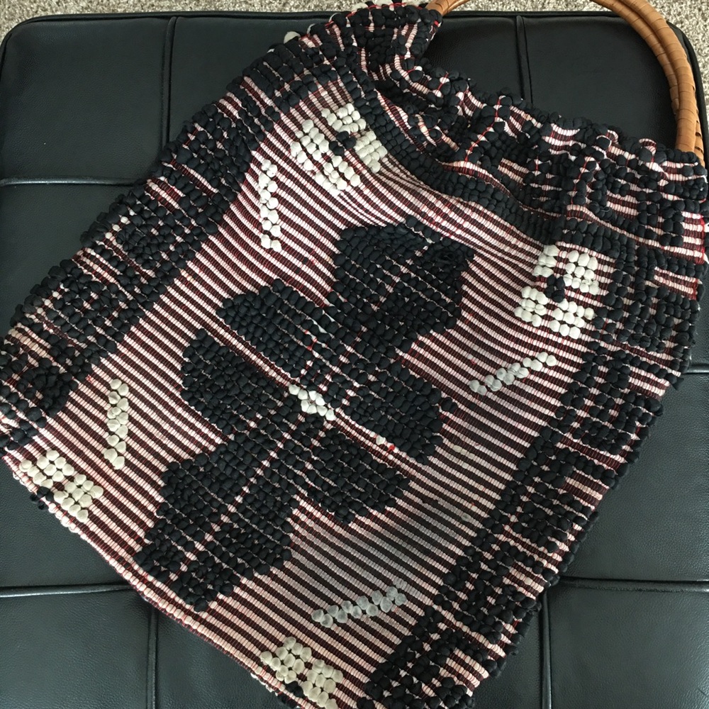 Heavy Vintage Rug Tapestry Bag with Rattan Handles *read* - Picture 3 of 6